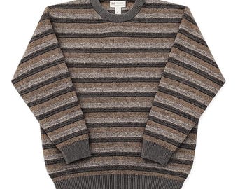 VTG 90s Munsingwear Striped Knit Sweater Men Large Gray Brown Grandpa Cozy Retro