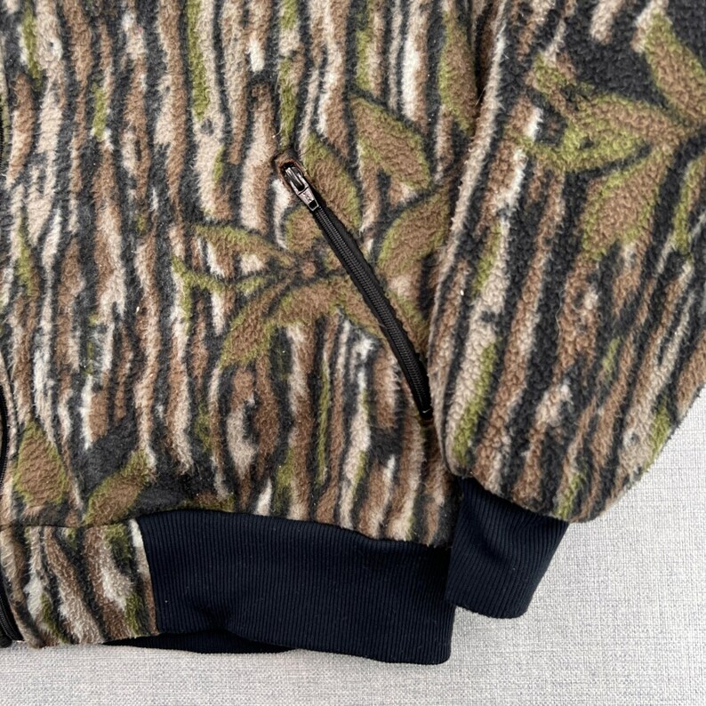 VTG Y2K Cabelas Treebark Hooded Camo Fleece Jacket Men XXL Mossy Oak Hunting USA image 4