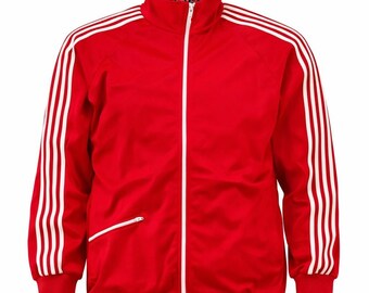 VTG 80s Jog Joy Track Jacket Red 4 Stripe Full Zip Mens Large Retro Athletic