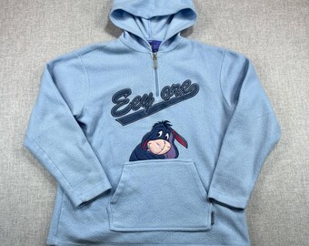 Vintage 90s Disney Eeyore Fleece Hoodie Women's L Blue Winnie the Pooh Kawaii