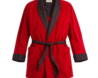 VTG 70s Roytex Corduroy Smoking Jacket Robe Men Lrg Red Satin Trim Retro Hefner