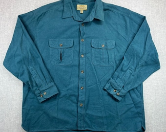 VTG Cabelas Deerskin Soft Chamois Button Shirt Men XXL Teal Blue Outdoor Rugged