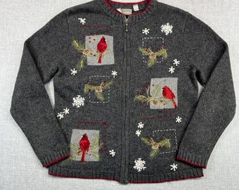 Croft & Barrow Cardinal Snowflake Zip Cardigan Sweater Women S Cottage Holiday