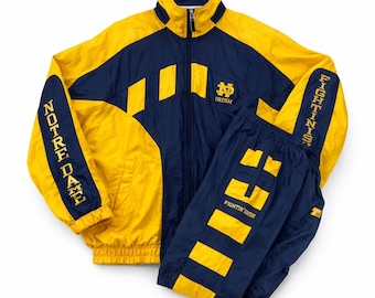 VTG 90s Notre Dame Fighting Irish Turbo Tracksuit Set Men Medium Navy Gold Retro