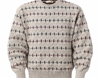 VTG 90s Fieldmaster Fair Isle Knit Sweater Men Medium Oatmeal Cozy Fisherman