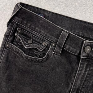 True Religion Ricky Relaxed Straight Jeans Mens 36x31 Black USA Made Denim Flaps image 3