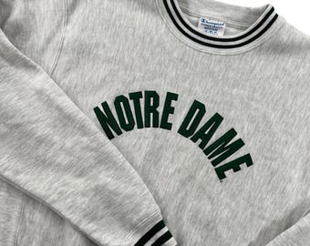 Vintage Champion Reverse Weave Notre Dame Crew Sweatshirt Men M Striped Ribbing