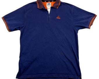 Vintage Y2K Adidas 1/4 Zip Polo Shirt Men XL Navy Orange Sportswear Streetwear