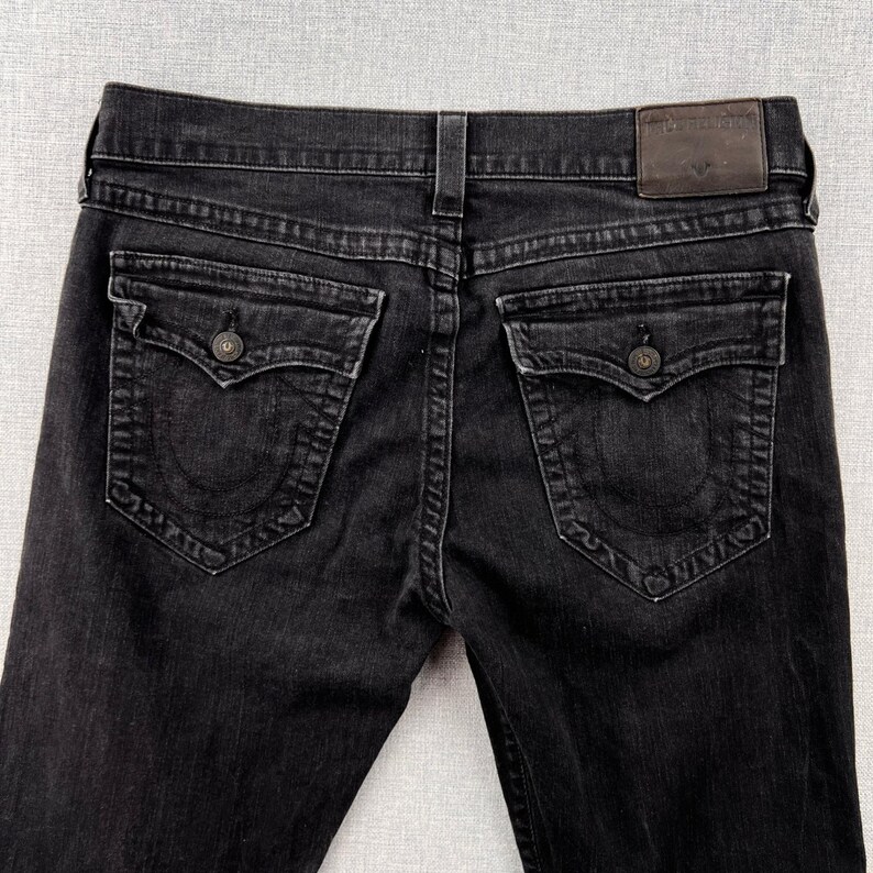 True Religion Ricky Relaxed Straight Jeans Mens 36x31 Black USA Made Denim Flaps image 10