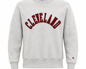 Champion Reverse Weave CLEVELAND Spell Out Crew Sweatshirt Men XS Gray College