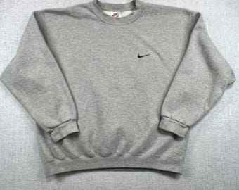 Vintage 90s Nike Swoosh Sweatshirt Mens L Gray Embroidered Logo Crew White Label