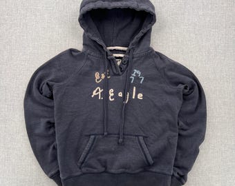 Y2K American Eagle Outfitters Distressed Hoodie Women Medium Blue Preppy Cozy