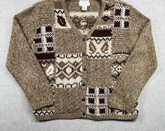 VTG Christopher Banks Hand Embroidered Cardigan Sweater Small Brown Patchwork