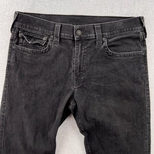 True Religion Ricky Relaxed Straight Jeans Mens 36x31 Black USA Made Denim Flaps image 9