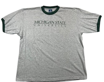 Vintage 90s Belton Michigan State Ringer T Shirt Men XXL USA Made College Gray