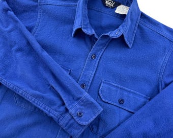 Vintage Woolrich Chamois Flannel Shirt Men L Blue Cotton Heavyweight Made in USA