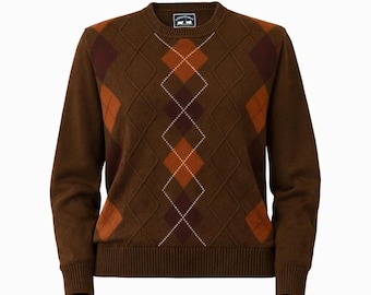 Woods & Gray Argyle Sweater Men XLT Brown Orange Cotton Preppy Academia