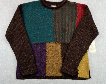 VTG 90s Studio Works Patchwork Roll Neck Sweater Women Petite M Boho Cottagecore