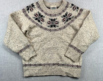 VTG 90s Northern Reflections Fair Isle Snowflake Sweater Women S Oatmeal Nordic