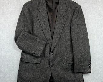 VTG 90s Palm Beach Wool Herringbone Blazer Sport Coat Men 40R Gray Ivy Academia