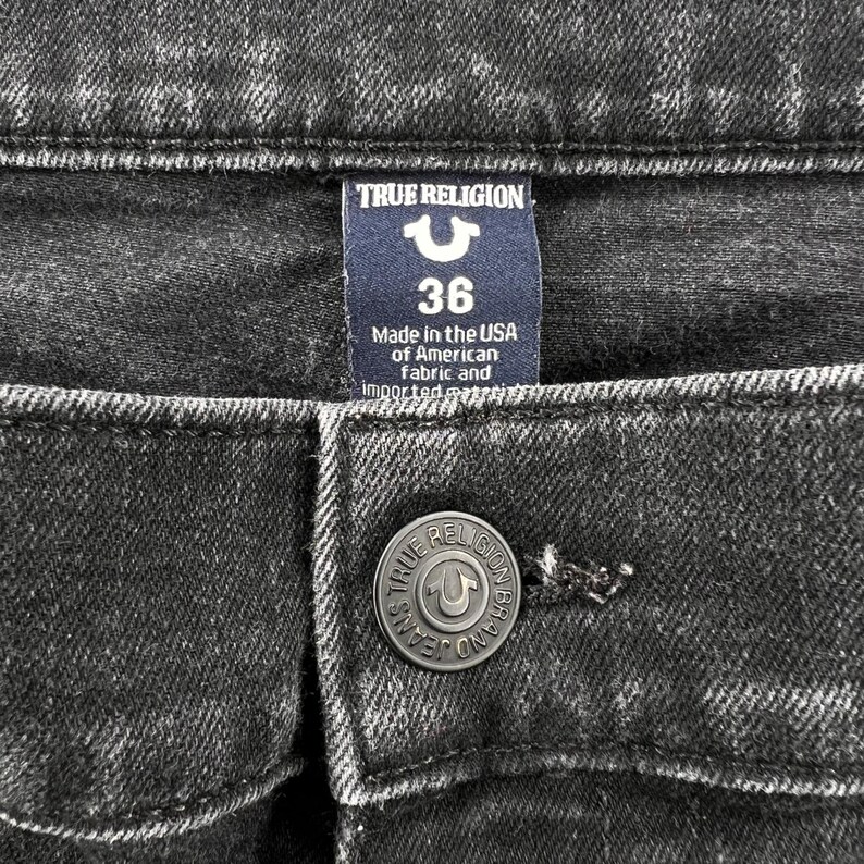 True Religion Ricky Relaxed Straight Jeans Mens 36x31 Black USA Made Denim Flaps image 6