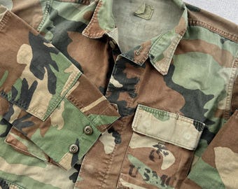 Vtg 80s USMC M81 Woodland BDU Combat Coat Men Camo Military Utility Surplus