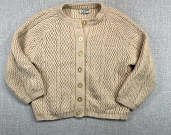 VTG 70s Turbo Textured Knit Cardigan Sweater Women S Beige Orlon Acrylic BOHO
