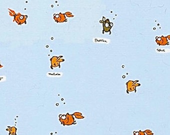 Heather Ross Blue Goldfish Fabric from Lightning Bugs & Other Mysteries - Out Of Print HTF Collectible Retired