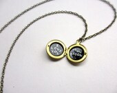 I Love You to the Moon Tiny Locket, Hand-Painted Vintage Brass Necklace