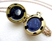 Leo Locket - August Birthday - Hand-painted Astrological Sign in Outer Space with Full Moon