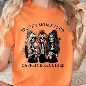 Spooky Mom&#39;s Club Caffeine Required Shirt, Cool Moms Club Sweatshirt,Halloween Mom Sweatshirt, Spooky Mama Sweatshirt, Gift for Mom
