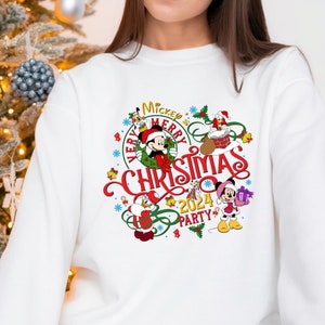 Sweatshirt Mickey's Very Merry Christmas Party 2024, t-shirt de Noël le père Noël Mickey et Minnie Disney, T-shirt de vacances de Noël, chemise Wdw Disneyland