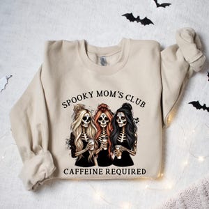Spooky Mom&#39;s Club Caffeine Required Sweatshirt, Cool Moms Club Sweatshirt,Halloween Mom Sweatshirt, Spooky Mama Sweatshirt, Gift for Mom