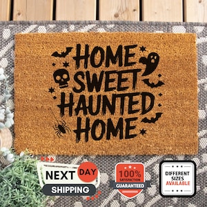 Home Sweet Haunted Home, Pumpkin Doormat, Halloween Doormat, Haunted House, Scary Decor, Halloween Party, Halloween Decor, Home Doormat