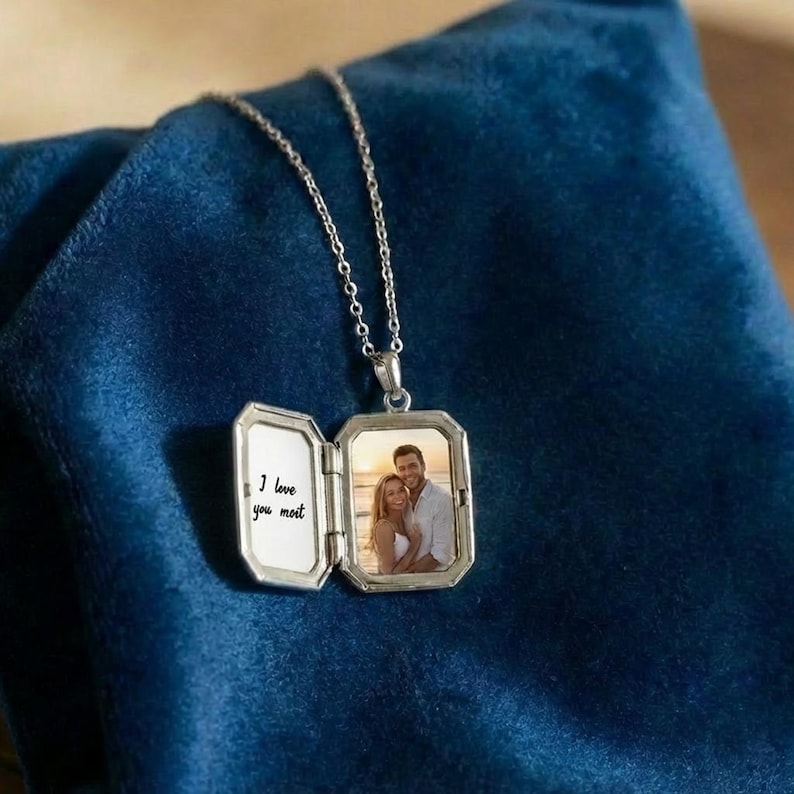 Personalized Photo Locket Necklace With Birthstone • Custom Engraved ...