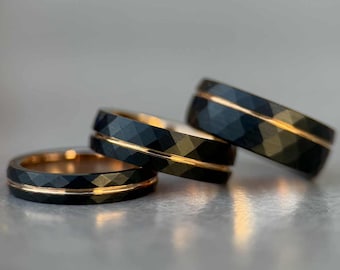 Black Hammered Tungsten Wedding Band Men, 8mm Brushed Matte Ring, Mens Black Wedding Ring, Gothic Hammered Band