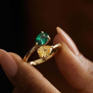 Adjustable Dual Birthstone Ring • Custom Couple’s Promise Ring • Dainty Sterling Silver • Personalized Anniversary Gift