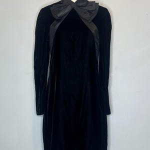 80s Bill Blass Collection for Saks Fifth Avenue Black Velvet Cocktail Dress with Taffeta Bow and Neck Tie Details/Small
