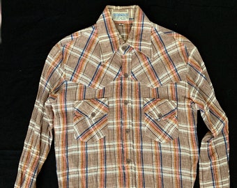 Vintage Mens 1970s  Indian Gauze Plaid Shirt by Dev Imports Ltd Size Medium