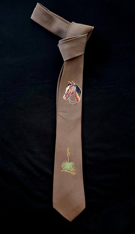 1940s/Early 1950s Brown Silk Equestrian Necktie/H… - image 1