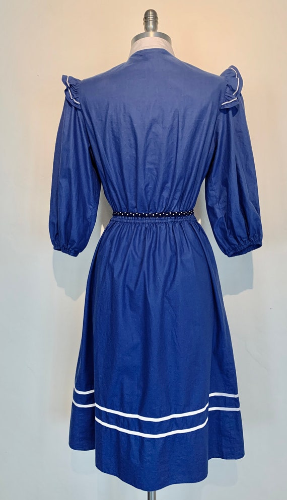 Vintage 1980's Royal Blue Cotton Day Dress with R… - image 2