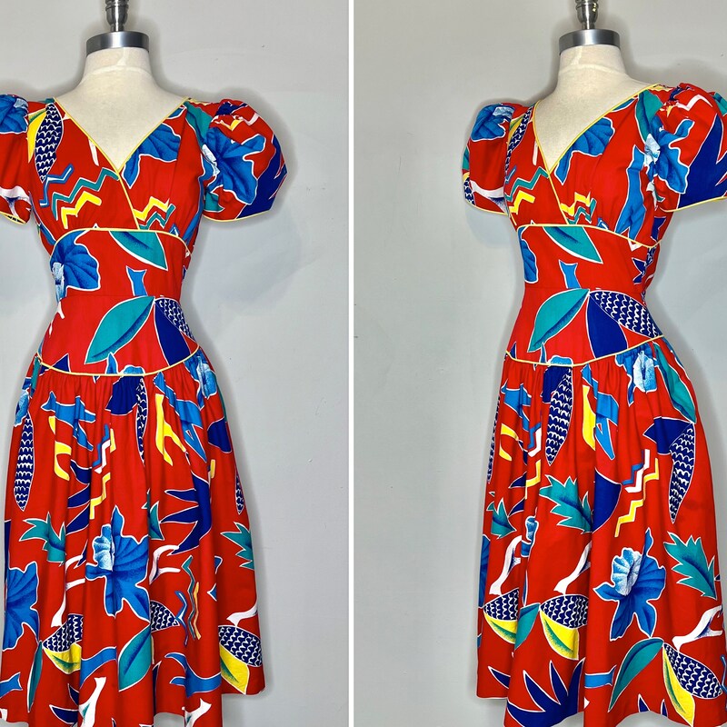 Tropical Print Retro Bodycon Dress