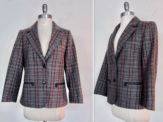 1980s Gray and Brown Wool Stripe Tailored Jacket … - image 6