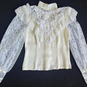 80s Gunne Sax Lace Blouse: Victorian Revival Rayon Top, Size 7