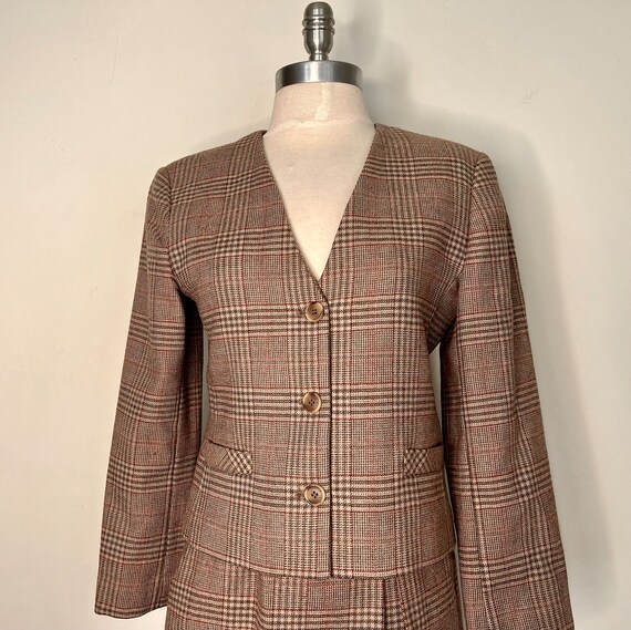 Classic 1980s 2 Piece BrownWool Plaid Skirt Suit … - image 2