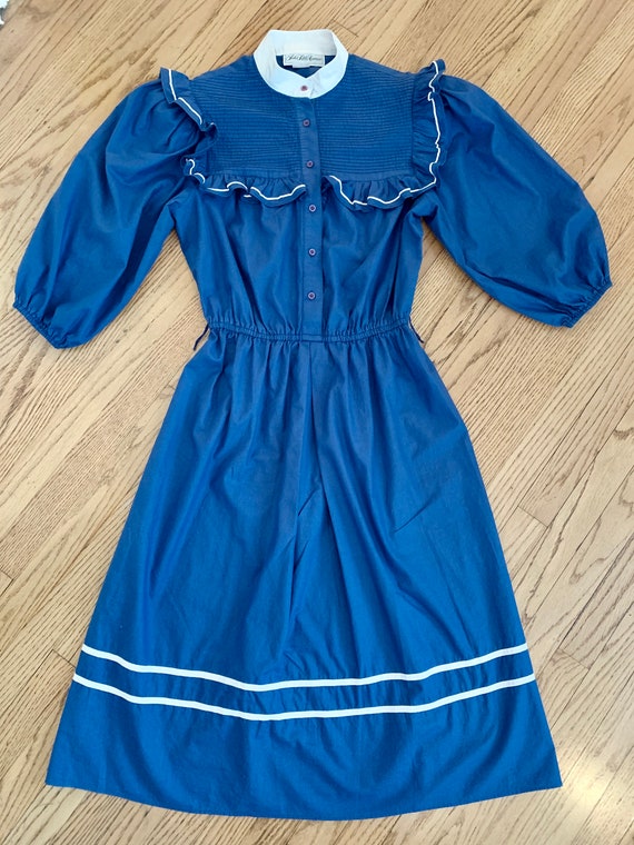 Vintage 1980's Royal Blue Cotton Day Dress with R… - image 7