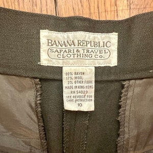 Late 80s Banana Republic Safari Travel Company Rayon Wool Blend Olive Drab Pleated Pants/High Waisted/Out of Africa/Vintage Size 10 image 8