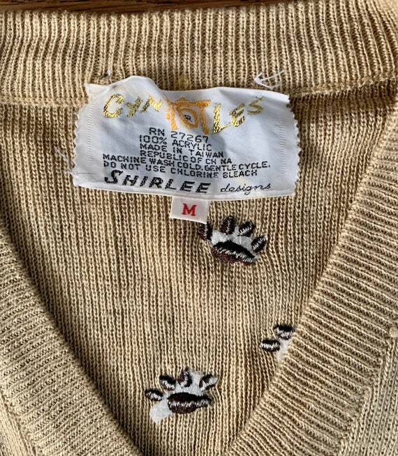 1980s Tan V Neck Novelty Sweater/ Embroidered Ter… - image 7