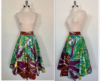 1950s Mexican Full Circle Skirt with Bright Purple and Yellow Flowers by Casual Time of California