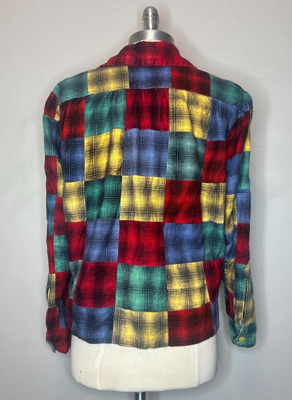 60s Mixed Plaid Flannel Patchwork Button Up Shirt… - image 13